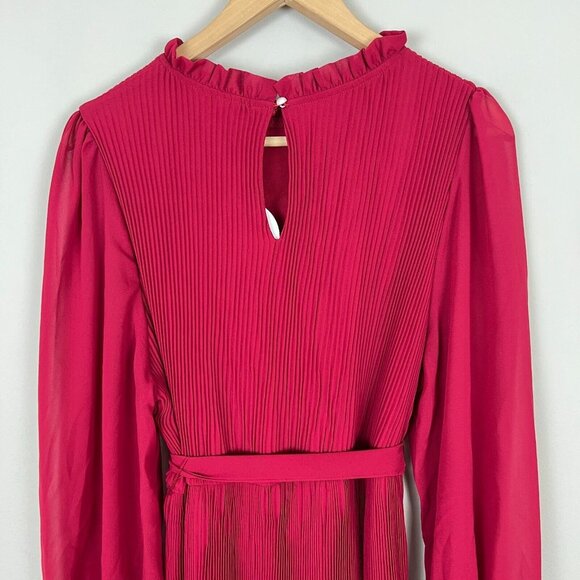 Anrabees Midi Dress XL Maroon Pleated Long Puff Sleeve Ruffle A-line Chiffon NEW - Picture 11 of 16